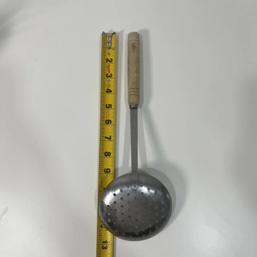 Vintage Stainless Steel Skimmer‎ Spoon Wooden Handle Kitchen Tool Utensil Taiwan